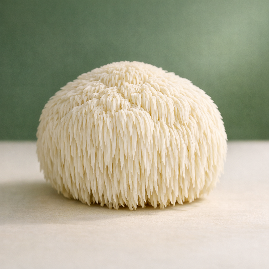 Fresh Lion's Mane mushroom with cascading white spines