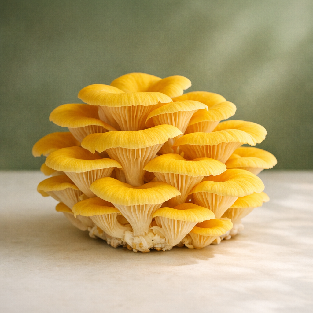Cluster of golden yellow oyster mushrooms