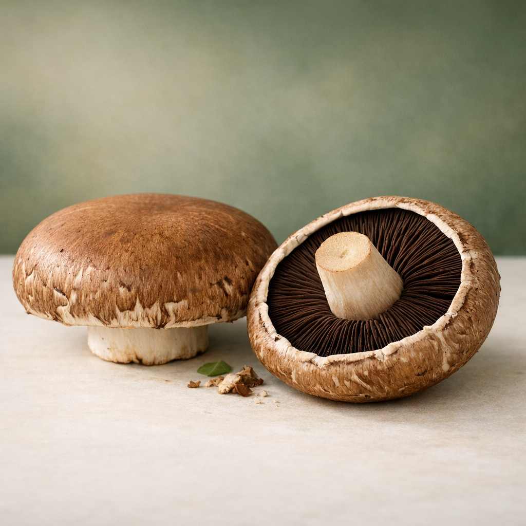Portobello mushroom showing cap and gills