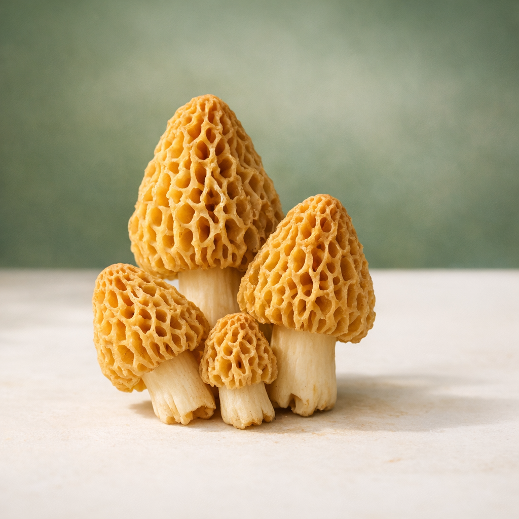 Golden morel mushrooms with honeycomb caps