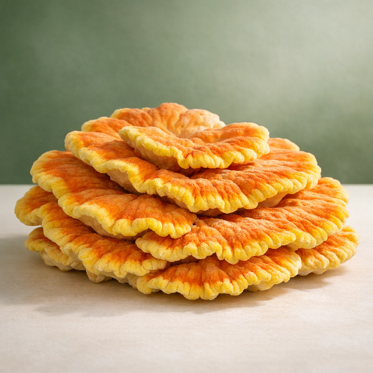 Bright orange and yellow chicken of the woods mushroom