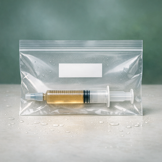Liquid culture syringe sealed in a bag for cold storage